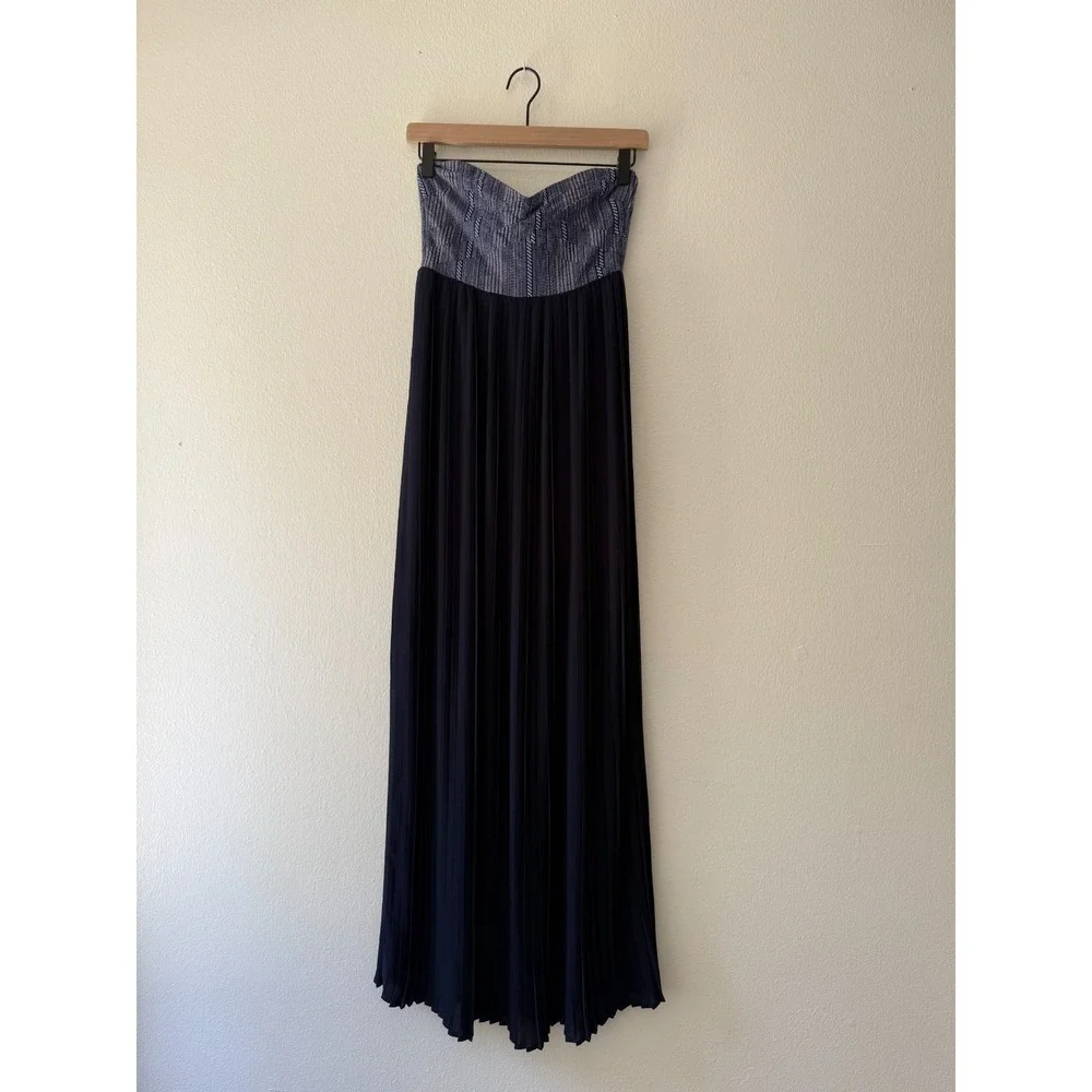 Sabine Strapless Maxi Dress Sz‎ XS Navy Pleated Skirt Sweetheart Formal Evening